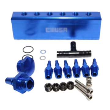BLUE 1/8" NPT 6 Port Vacuum Manifold Kit fit Turbo Intake Manifold EMUSA